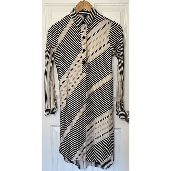 Women’s Ann Taylor Midi Dress Black‎ Striped Button Down Long Sleeve Size XSP - Picture 7 of 7
